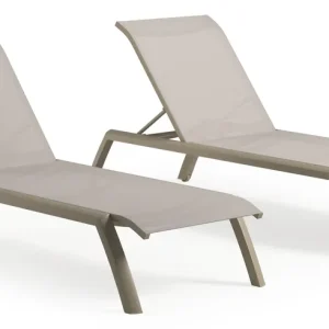 Aanbieding Set van 2 verstelbare Bari ligbedden in beige aluminium en beige single textileen