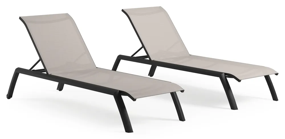 Hoge Kwaliteit Set van 2 verstelbare Bari ligbedden in zwart aluminium en beige single textileen
