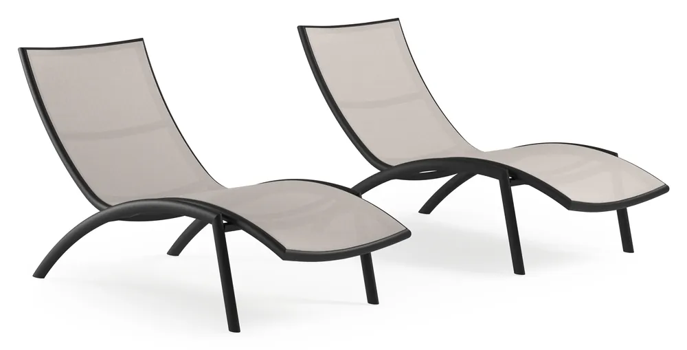 Laatste Kans Set van 2 Siena ligbedden in zwart aluminium en beige single textileen