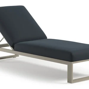 Voordeelprijs Verato verstelbaar ligbed in beige aluminium met heritage indigo all weather sunbrella® luxe kussen