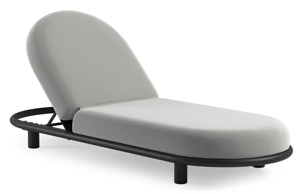 Merkproduct Lomano verstelbaar ligbed in zwart aluminium met natte grey chine all weather sunbrella® luxe kussen