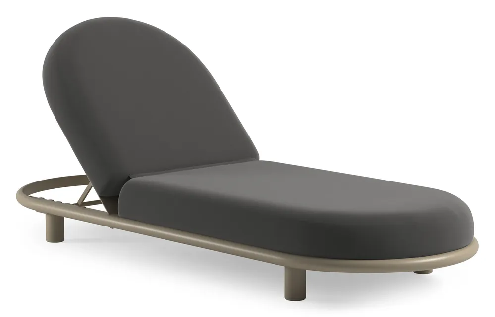 Merkproduct Lomano verstelbaar ligbed in beige aluminium met natte charcoal chine all weather sunbrella® luxe kussen