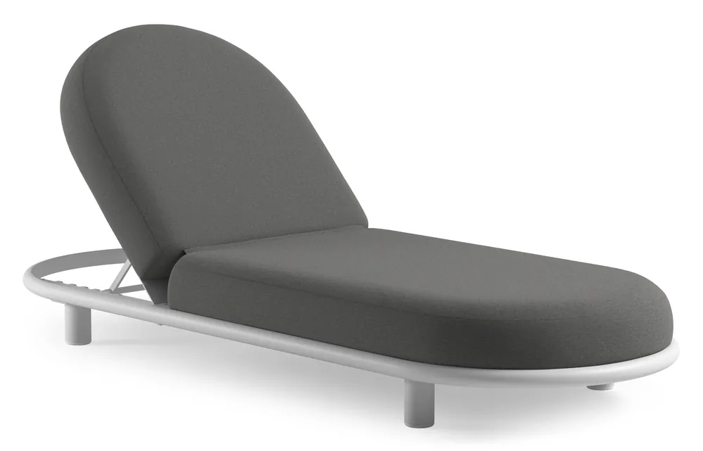 Lomano verstelbaar ligbed in wit aluminium met heritage slate all weather sunbrella® luxe kussen Nieuw