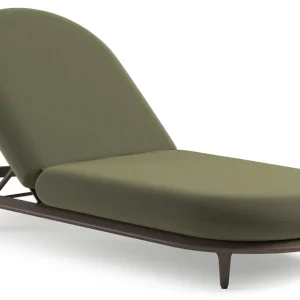 Aanbieding Bomero verstelbaar ligbed in taupe aluminium met heritage leaf all weather sunbrella® luxe kussen