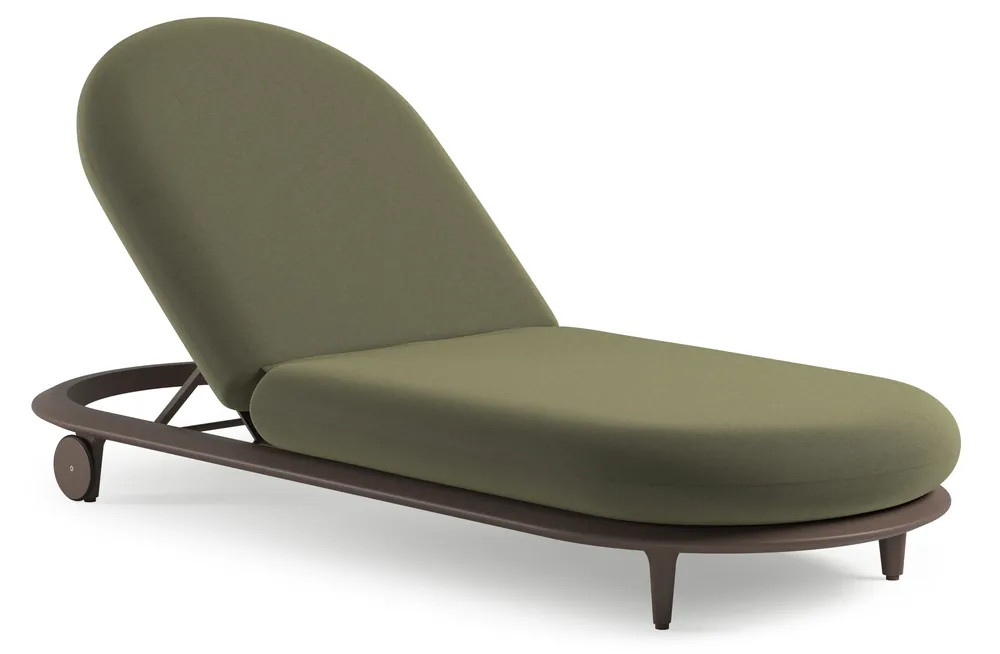 Aanbieding Bomero verstelbaar ligbed in taupe aluminium met heritage leaf all weather sunbrella® luxe kussen