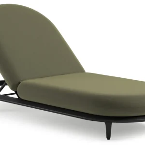 Weekendaanbieding Bomero verstelbaar ligbed in zwart aluminium met heritage leaf all weather sunbrella® luxe kussen