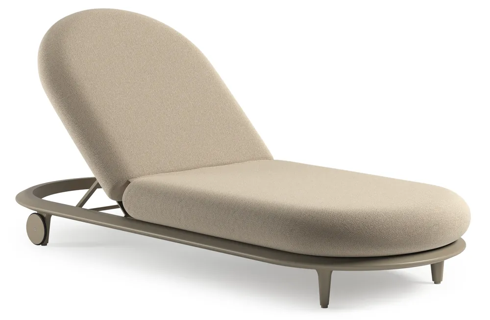 Gereduceerde Prijs Bomero verstelbaar ligbed in beige aluminium met althea chalk all weather cosytica kussen
