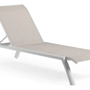Actieprijs Bari verstelbaar ligbed in wit aluminium en beige single textileen