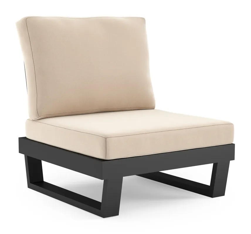 Merkproduct Modica loungestoel in zwart aluminium met natte linen chalk all weather sunbrella premium kussen