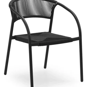Aanbieding Melo stapelbare tuinstoel in zwart aluminium en zwart gedraaide ronde wicker