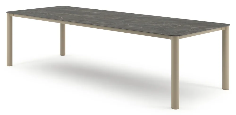 Gecertificeerd Orso tuintafel rechthoekig afgerond in beige aluminium en volkeramiek Black Obsession - L 290 x B 110 x H 75 cm