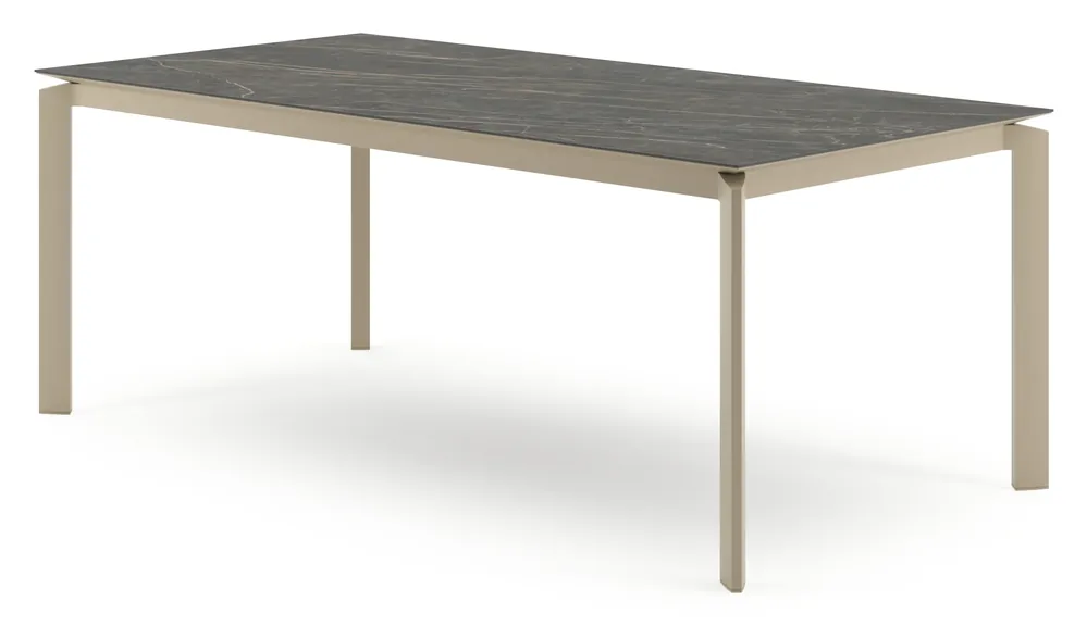 Premium Cirello tuintafel rechthoekig in beige aluminium en volkeramiek Black Obsession - L 200 x B 100 x H 75 cm