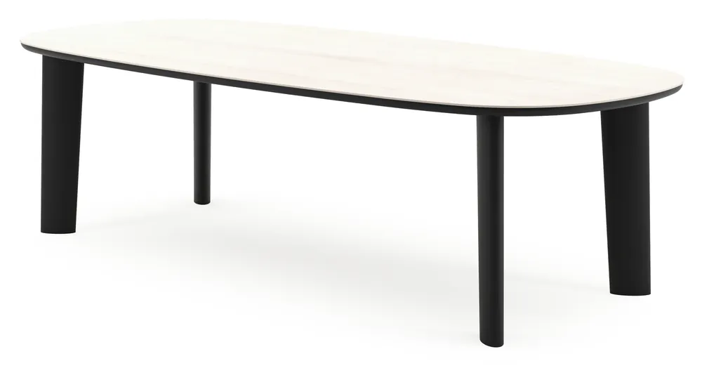 Lage Prijs Amico tuintafel bombo in zwart aluminium en volkeramiek Travertino Bianco - L 270 x B 125 x H 74 cm