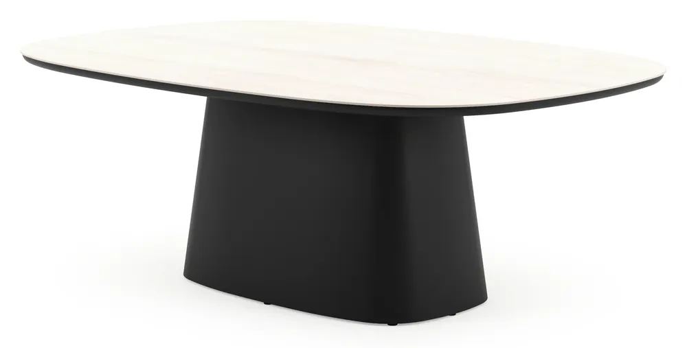 Tijdelijk Beschikbaar Amico tuintafel bombo xl in zwart aluminium en volkeramiek Travertino Bianco - L 210 x B 148 x H 74 cm