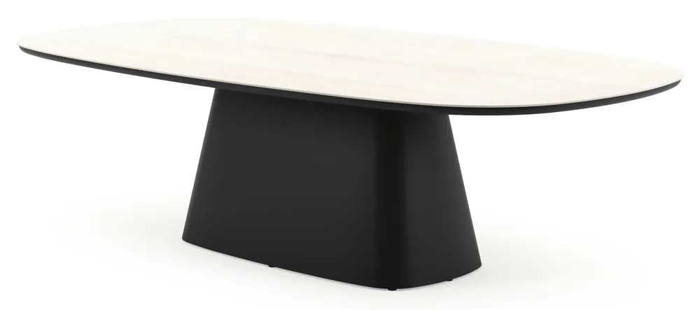 Op = Op Amico tuintafel bombo xl in zwart aluminium en volkeramiek Travertino Bianco - L 270 x B 148 x H 74 cm