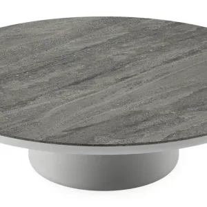 Aanbieding Amico loungetafel rond in wit aluminium en volkeramiek Aspen Grey - Dia. 110 x H 28 cm