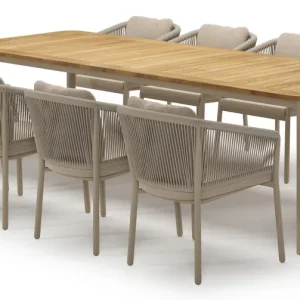 Weekendaanbieding Mira tuinset in beige aluminium en teak met 8 Gerona tuinstoelen
