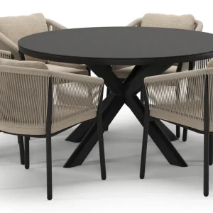 Aanbieding Pamplona tuinset in zwart aluminium en notte minerale sintered stone met 6 Gerona tuinstoelen