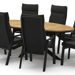 Aanbieding Pamplona tuinset in zwart aluminium en teak met 8 Leon tuinstoelen