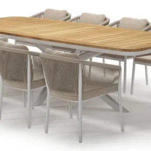 Weekendaanbieding Pamplona tuinset in wit aluminium en teak met 10 Gerona tuinstoelen