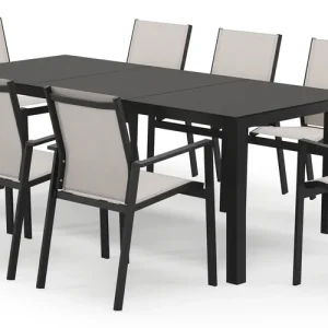 Toma tuinset in zwart aluminium en zwart sintered stone met 8 stapelbare Bahia tuinstoelen Korting