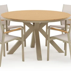 Tora tuinset in beige aluminium en polywood met 4 stapelbare Bahia tuinstoelen Express Levering