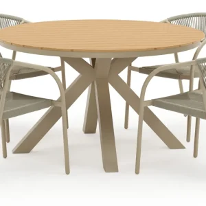 Tora tuinset in beige aluminium en polywood met 4 stapelbare Melo tuinstoelen Gereduceerde Prijs