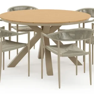 Tora tuinset in beige aluminium en polywood met 6 Guarda tuinstoelen Gratis Retour