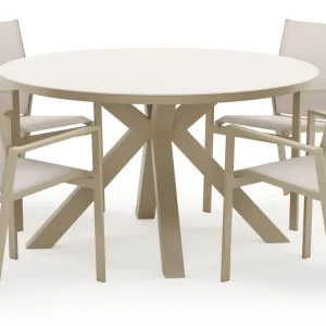 Tora tuinset in beige aluminium en beige sintered stone met 4 stapelbare Bahia tuinstoelen Koop Online