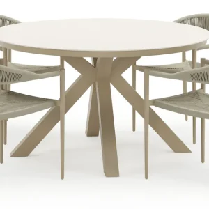 Tora tuinset in beige aluminium en beige sintered stone met 4 Guarda tuinstoelen Rechtstreeks Van De Fabrikant