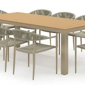 Uitverkoop Calzo tuinset in beige aluminium en polywood met 8 Guarda tuinstoelen