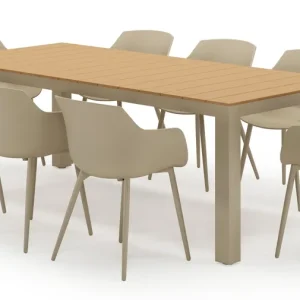 Voordeelprijs Calzo tuinset in beige aluminium en polywood met 8 Paco tuinstoelen