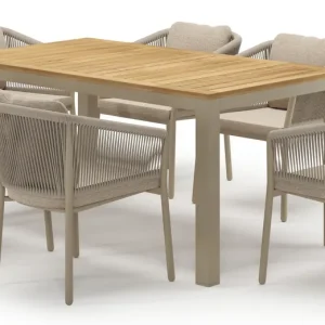Aanbieding Varese tuinset in beige aluminium en teak met 6 Gerona tuinstoelen