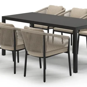 Weekendaanbieding Feltro tuinset in zwart aluminium en notte minerale sintered stone met 6 Gerona tuinstoelen