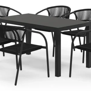 Toma tuinset in zwart aluminium en zwart sintered stone met 6 stapelbare Melo tuinstoelen Bestseller