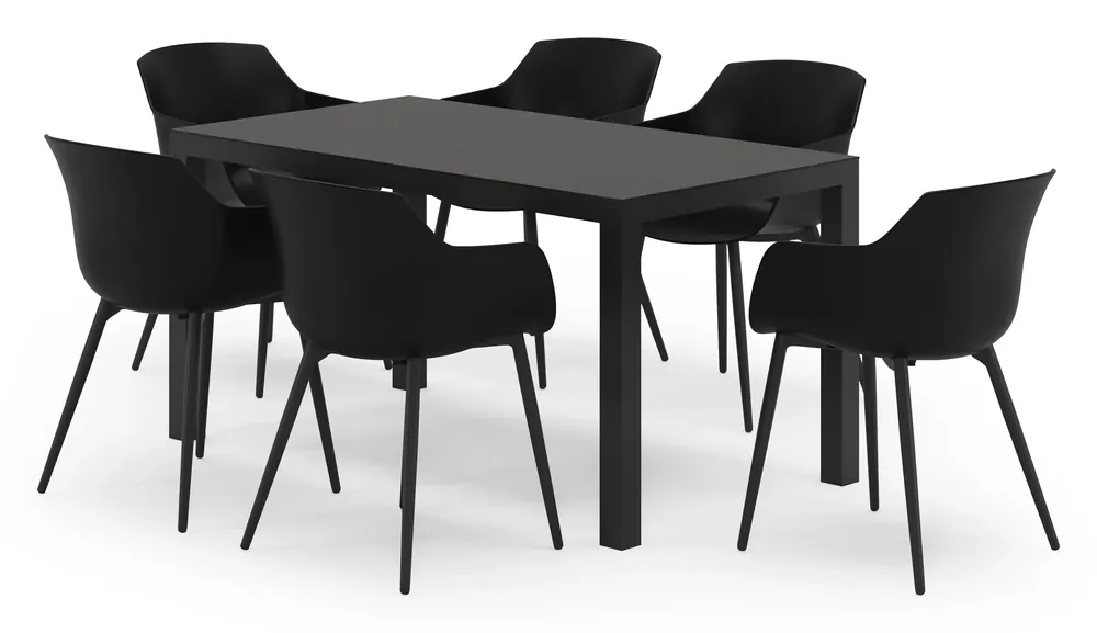 Toma tuinset in zwart aluminium en zwart sintered stone met 6 Paco tuinstoelen Gratis Retour