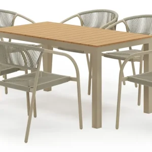 Aanbieding Toma tuinset in beige aluminium en polywood met 6 stapelbare Melo tuinstoelen