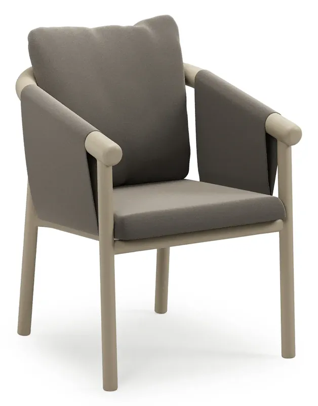 Amico stapelbare tuinstoel in beige aluminium met stoelkussen in All Weather Sunbrella® Luxe Natte Carbon Beige Seizoensaanbieding