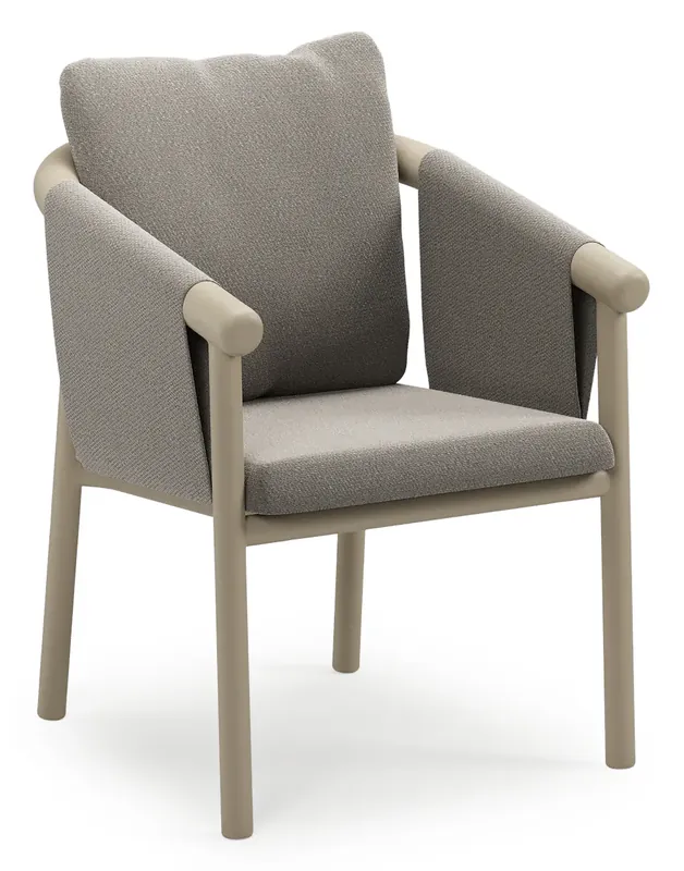 Amico stapelbare tuinstoel in beige aluminium met stoelkussen in All Weather Sunbrella® Luxe Lopi Silver Gratis Retour