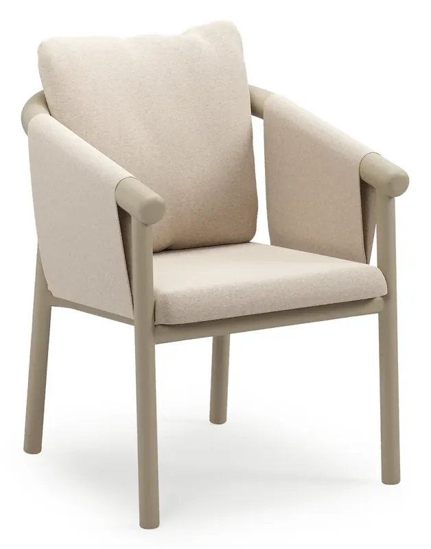 Amico stapelbare tuinstoel in beige aluminium met stoelkussen in All Weather Sunbrella® Luxe Heritage Ash Koop Vandaag