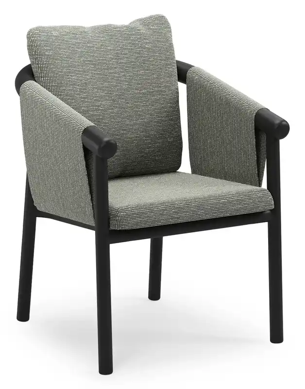 Flitsaanbieding Amico stapelbare tuinstoel in zwart aluminium met stoelkussen in All Weather Sunbrella® Luxe Slow Fern
