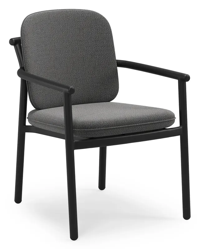 Op = Op Bono stapelbare tuinstoel in zwart aluminium met stoelkussen in All Weather Sunbrella® Luxe Savane Tornado