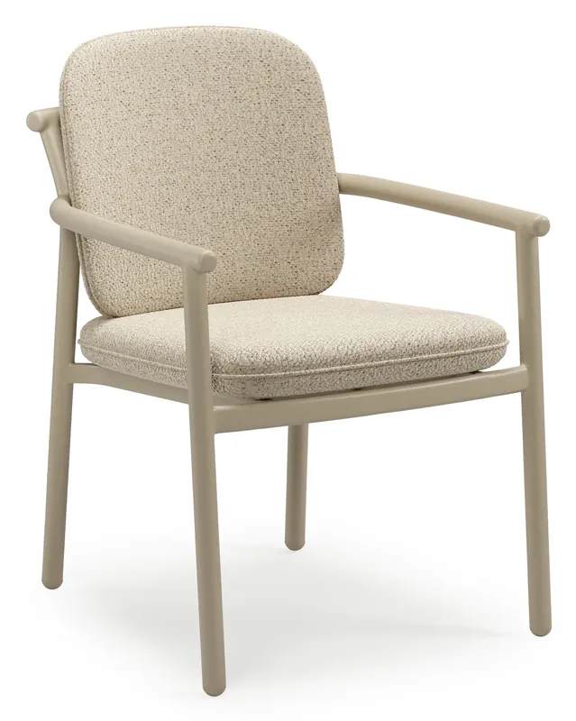 Bono stapelbare tuinstoel in beige aluminium met stoelkussen in All Weather Cosytica Bora Forest Bestel Nu