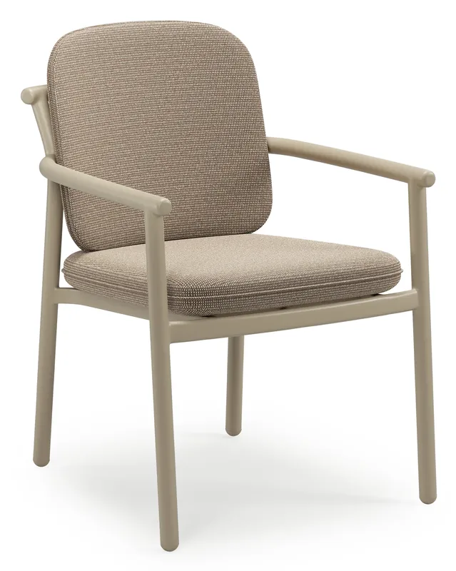 Betaalbaar Bono stapelbare tuinstoel in beige aluminium met stoelkussen in All Weather Solica Firenze Earth