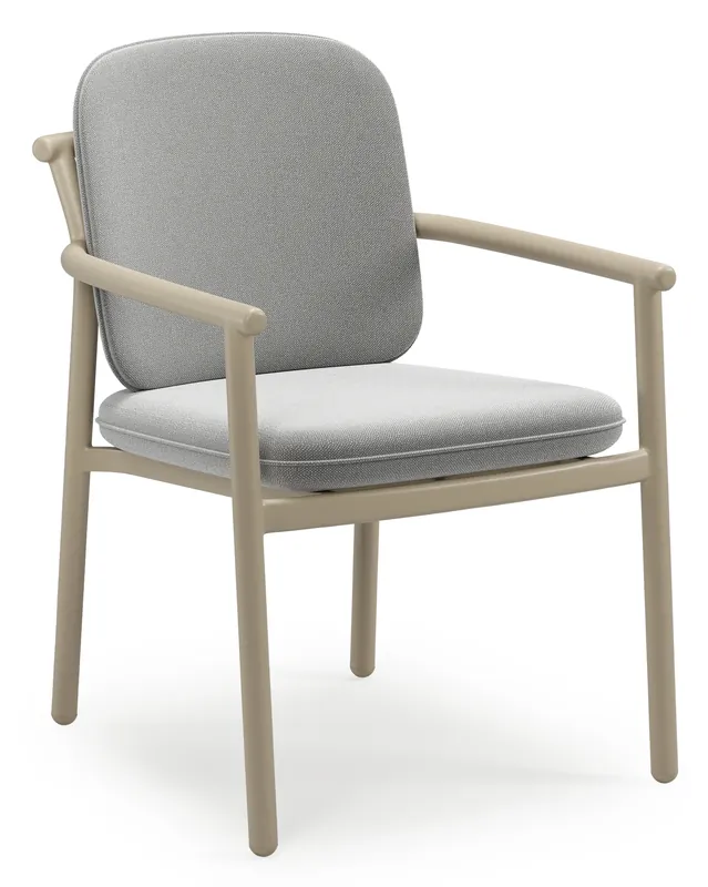 Op = Op Bono stapelbare tuinstoel in beige aluminium met stoelkussen in All Weather Sunbrella® Luxe Savane Grey