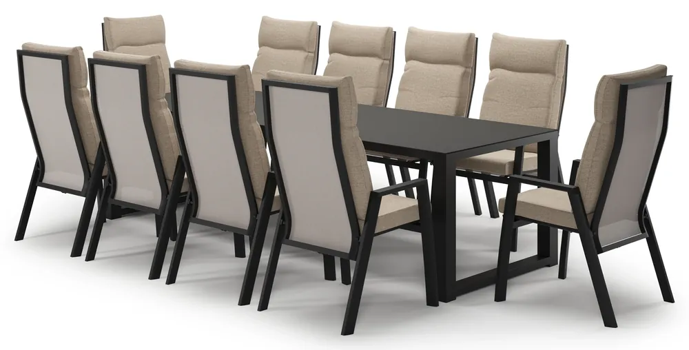 Livo tuinset in zwart aluminium en notte minerale sintered stone met 10 Leon tuinstoelen Koop Vandaag