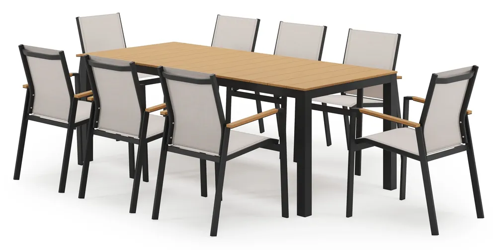 Toma tuinset in zwart aluminium en polywood met 8 stapelbare Bahia tuinstoelen Hete Deal