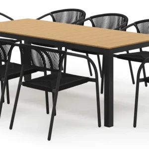 Toma tuinset in zwart aluminium en polywood met 8 stapelbare Melo tuinstoelen Meest Verkocht