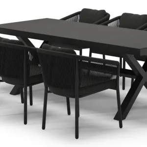 Aanbieding Reza tuinset in zwart aluminium en notte minerale sintered stone met 6 Gerona tuinstoelen