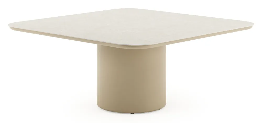 Rechtstreeks Van De Fabrikant Amico low dining tuintafel afgerond vierkant in beige aluminium en volkeramiek Shilin - L 148 x B 148 x H 61 cm